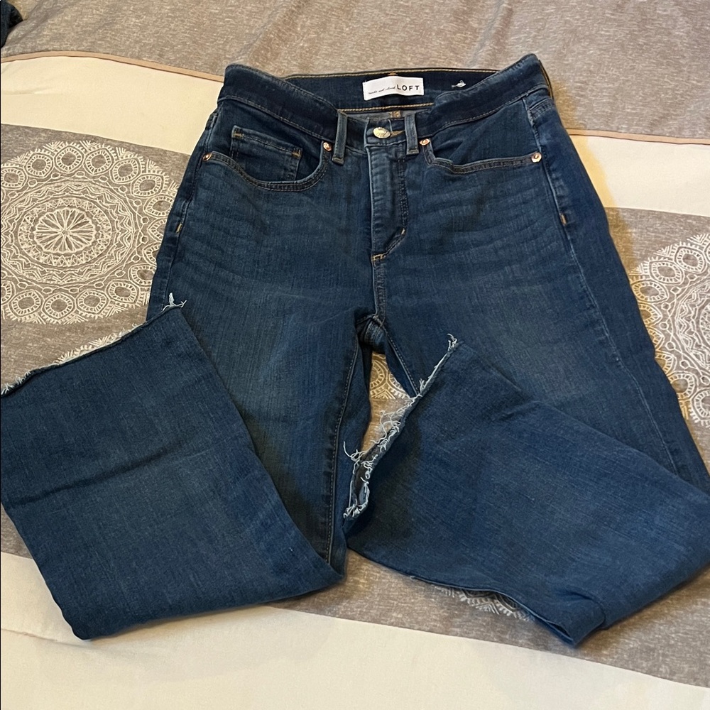 LOFT Dark Blue high rise, kick crop Jeans